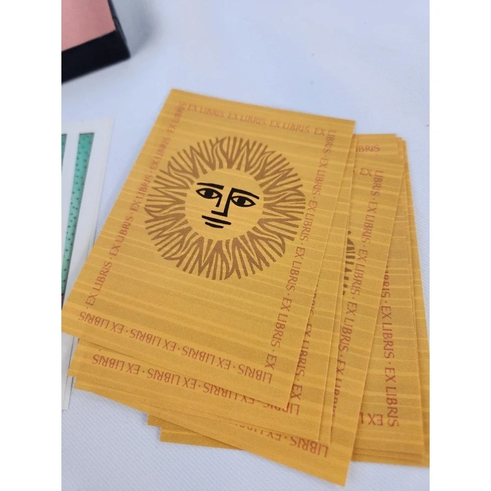 Vtg Antioch Ex Libris Cozy‎ Cat Library Books Bookplates Box 50+ Lion Sun Art